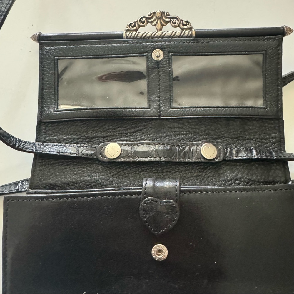 Vintage Brighton Black Croc-Embossed Leather Convertible Crossbody Clutch Wallet - Picture 9 of 11